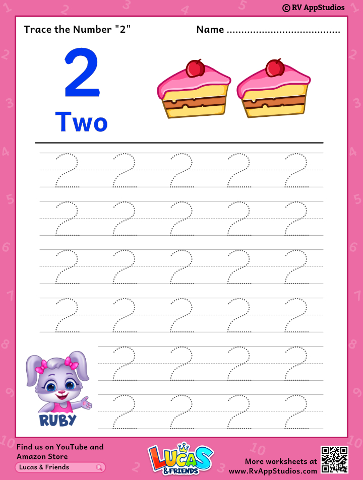 Trace Number 2 Worksheet For FREE For Kids