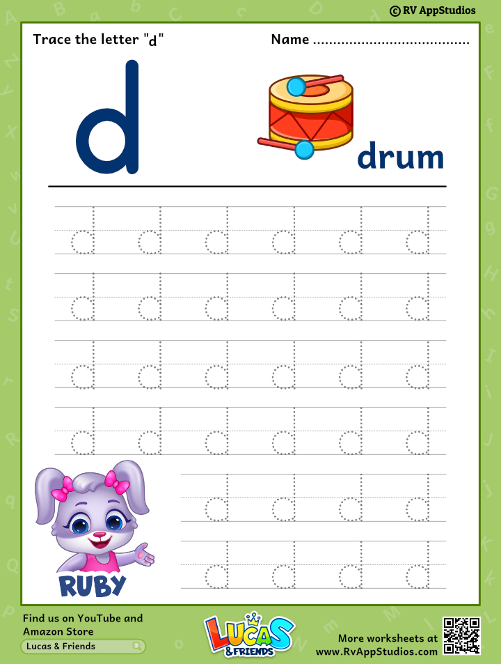 trace lowercase letter d worksheet for free