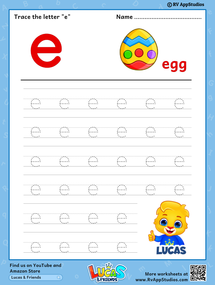 Lowercase Letter E Tracing Worksheets