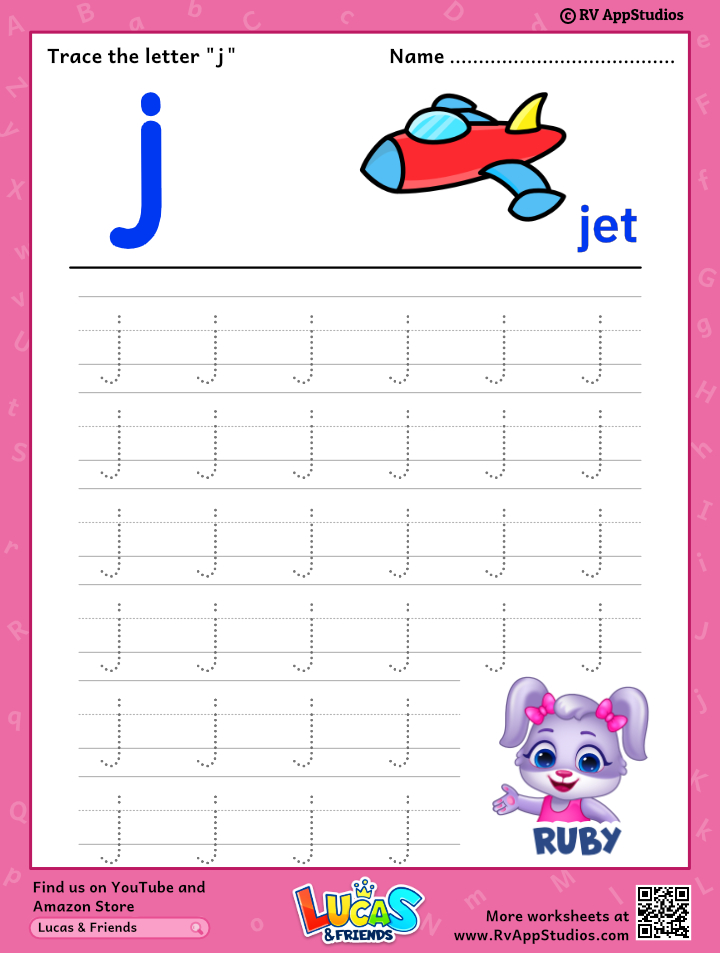 trace lowercase letter j worksheet for free