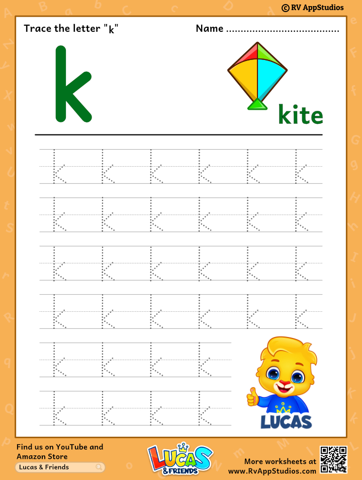 trace lowercase letter k worksheet for free