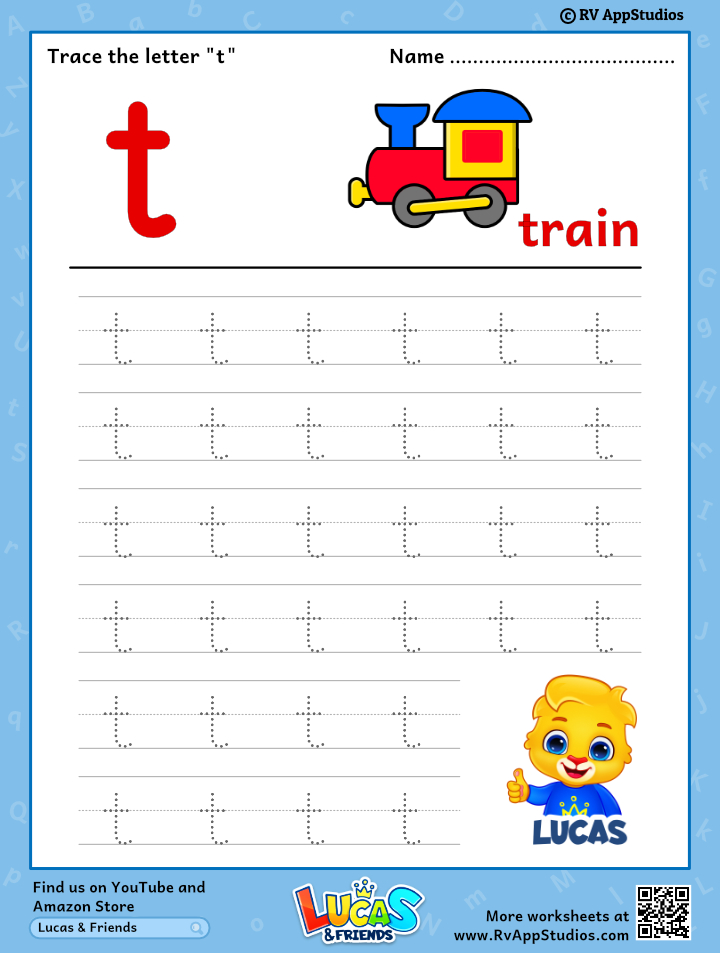 trace lowercase letter t worksheet for free
