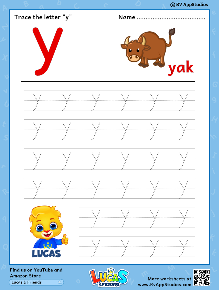 Trace Lowercase Letter 'y' Worksheet for FREE!