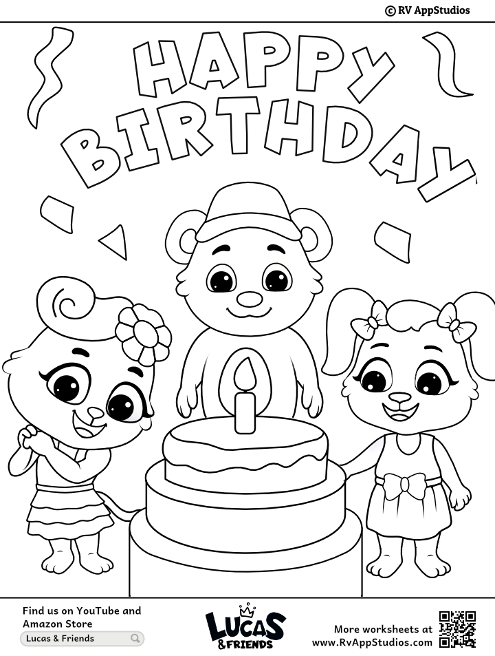 Happy Birthday Fun Coloring Page for Kids