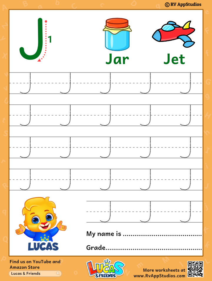 Capital Letter J Tracing Worksheet | Trace Uppercase Letter J