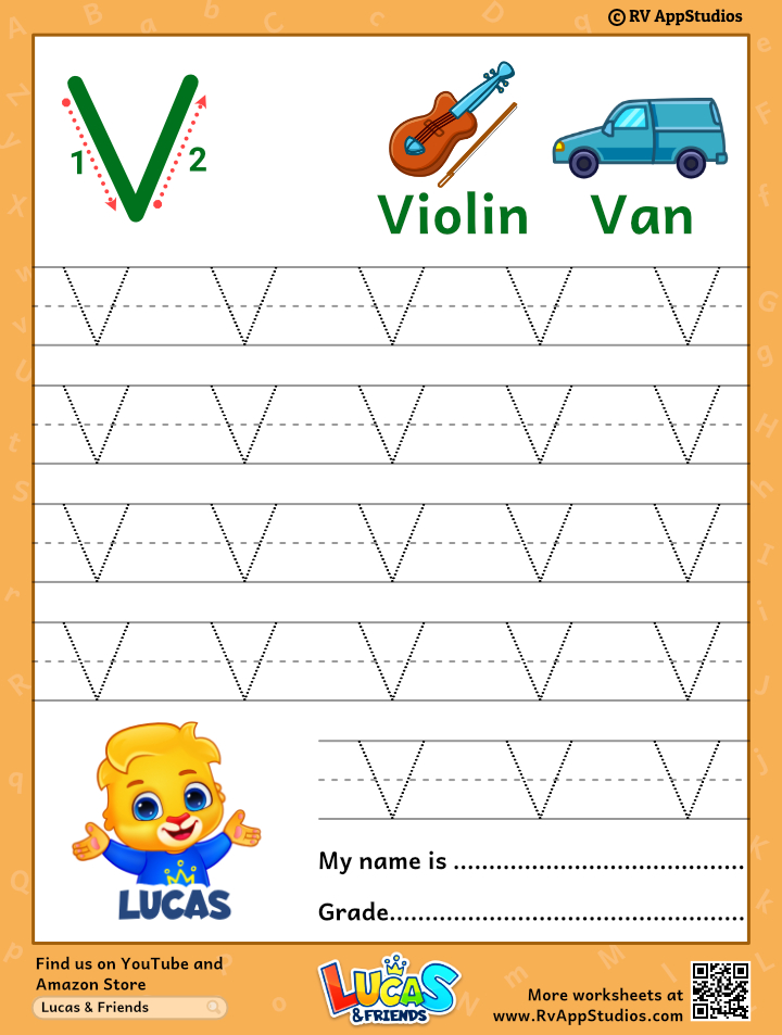 Capital Letter V Tracing Worksheet Trace Uppercase Letter V