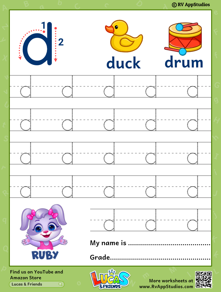 Lowercase Letter d Tracing Worksheets | Trace Small Letter d Worksheet