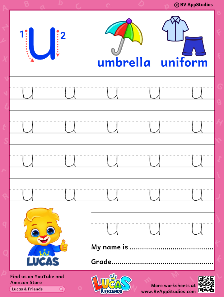 Lowercase Letter U Tracing Worksheets Trace Small Letter U Worksheet