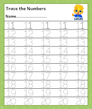 Free Printable Worksheets for Kids - Tracing Numbers 1-20 Worksheets