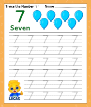 trace number 7 worksheet for free for kids